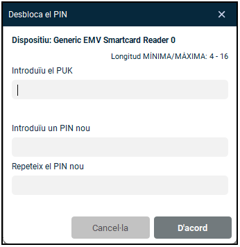 Introuir el PUK i el nou PIN