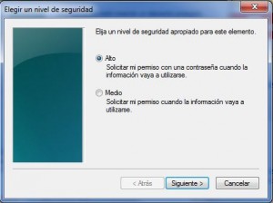 seleccionar nivel de seguridad alto