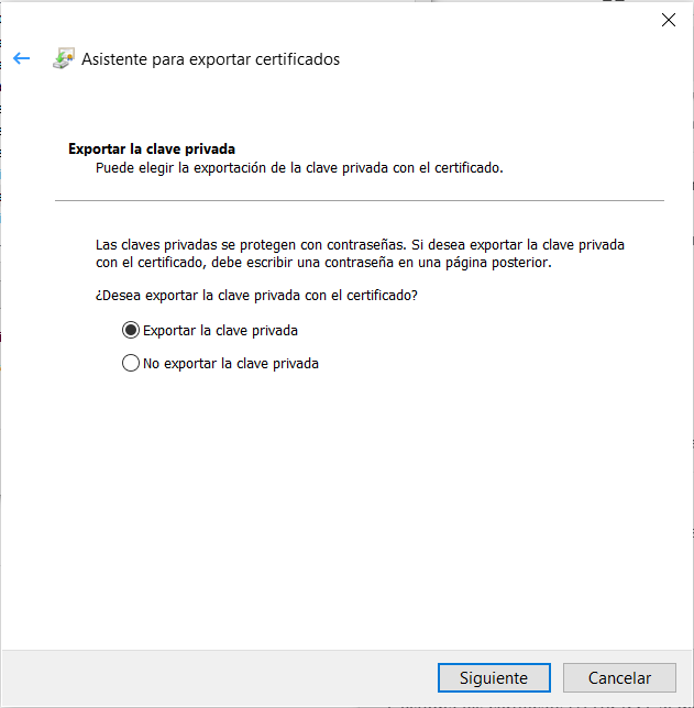 seleccionar exportar la clave privada