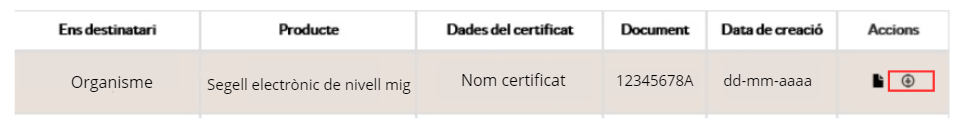 Descarregar certificat columna accions