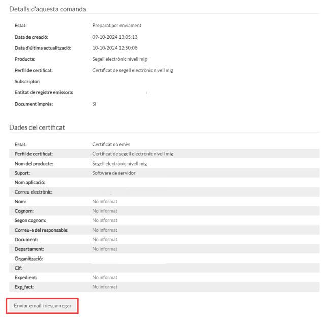 Detalls certificats i botó enviar email i descarregar
