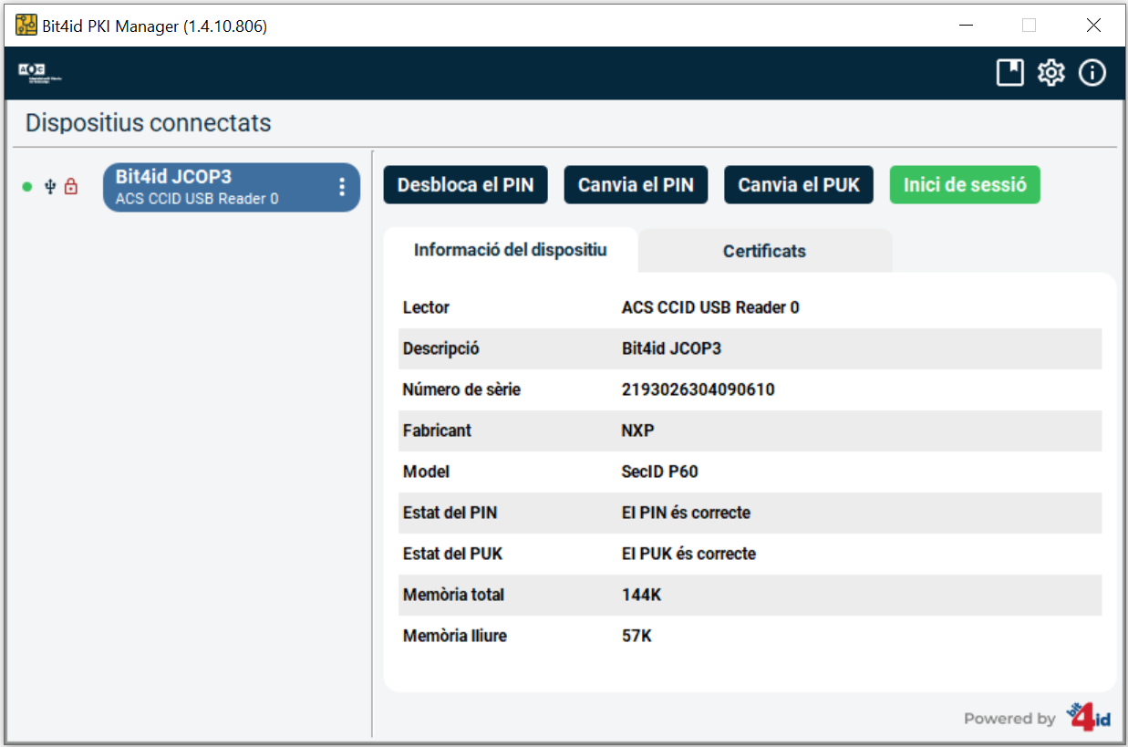 Interficie principal PKI Manager