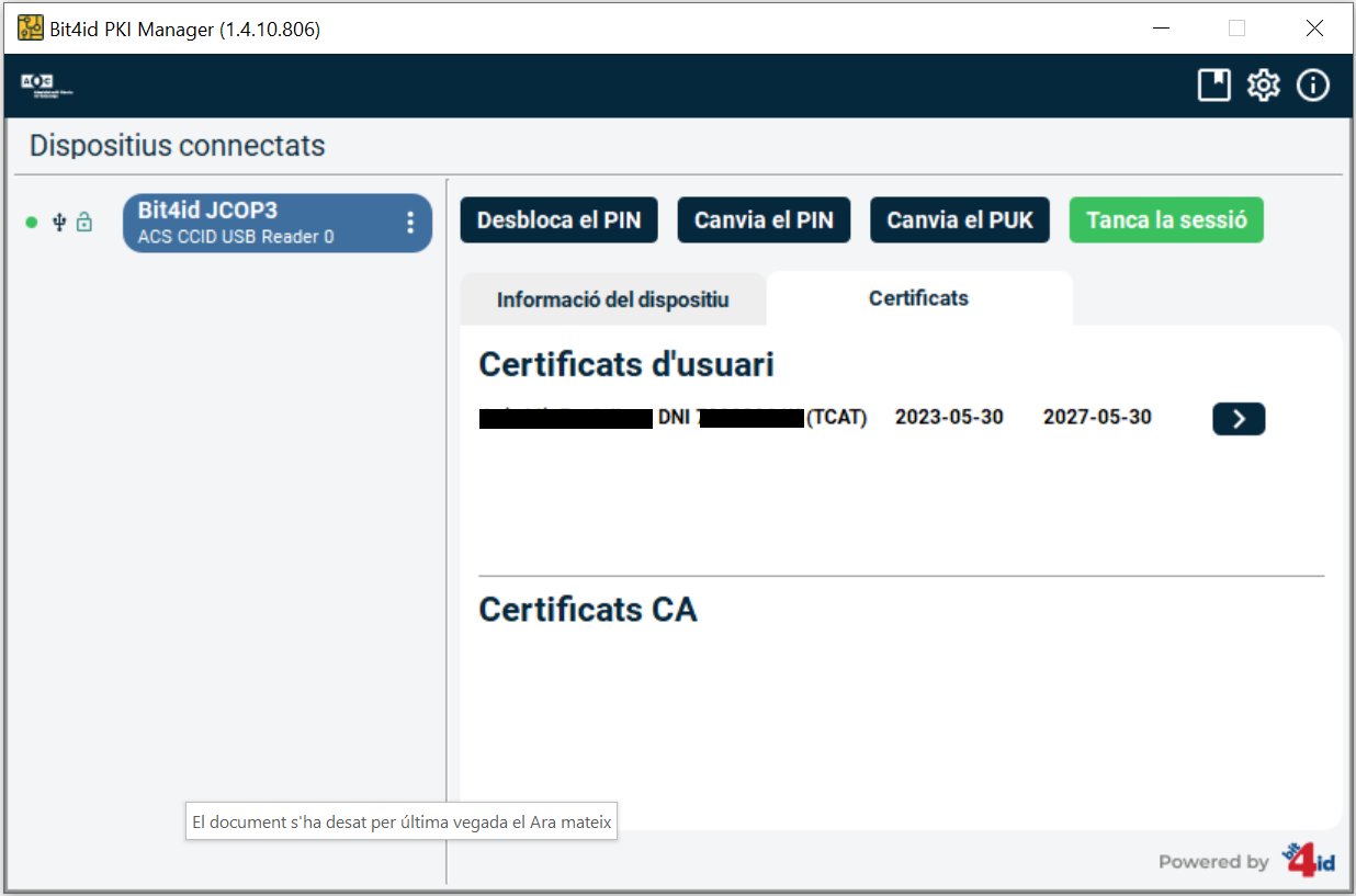 Finestra principal PKI Manager