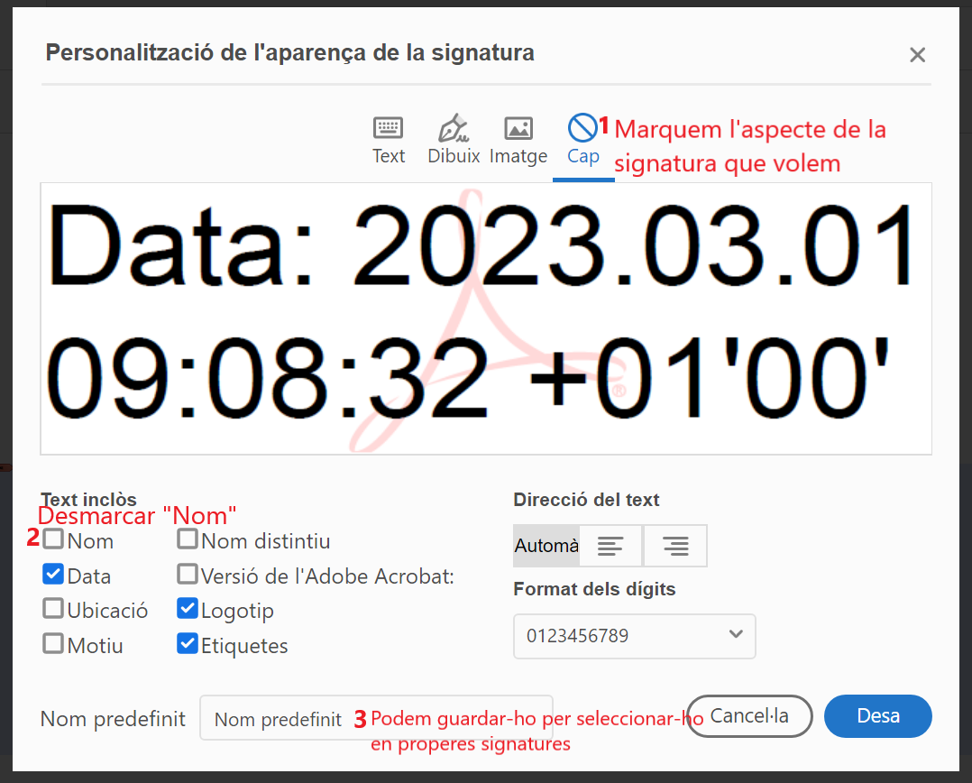 Personalització de l'aparença de la signatura